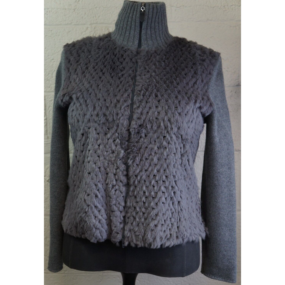 Shasta merino wool angora knit fur Front full zip cardigan IT48 US M/L ITALY